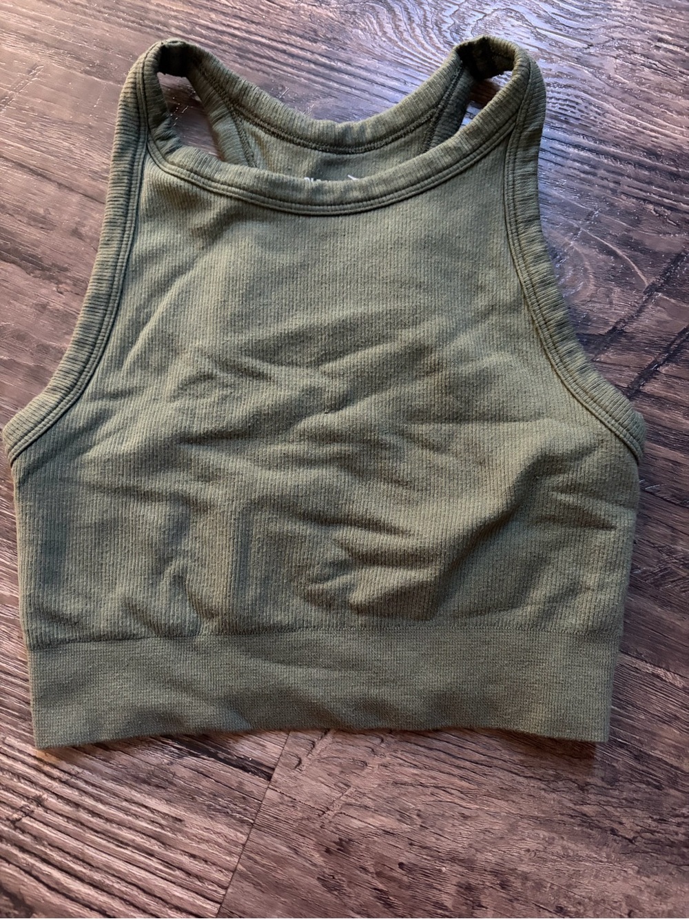 Old Navy Olive Ribbed High Neck Crop Top
